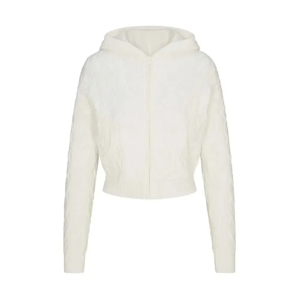 RARE SKIMS Ivory Cable Knit Shrunken Zip Up Hoodie